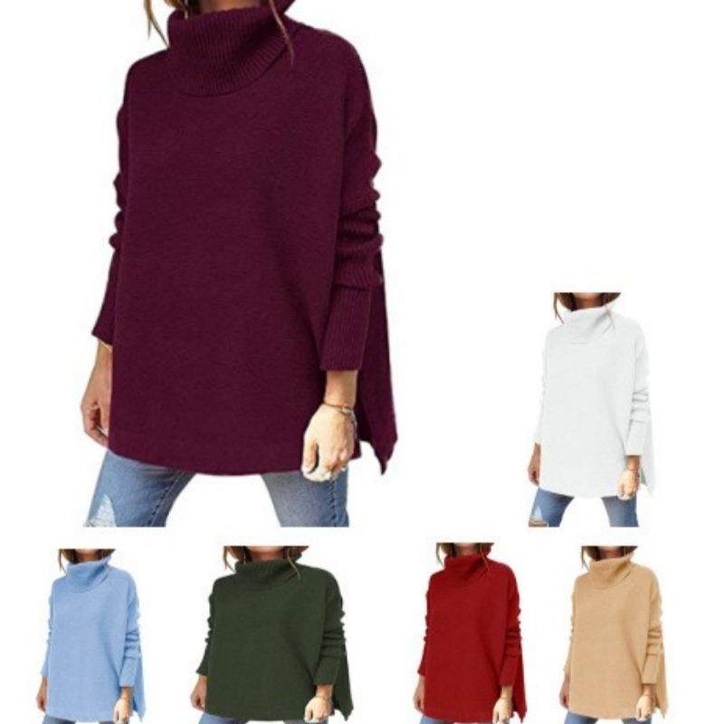 Womens Mid-Length Pullover Sleeve Sweater Bat Hem Oversized