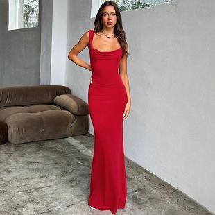 cowl neck bodycon bow long dress summer elegant backless