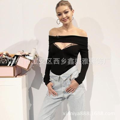 off-shoulder black inverted one-piece T-shirt triangle