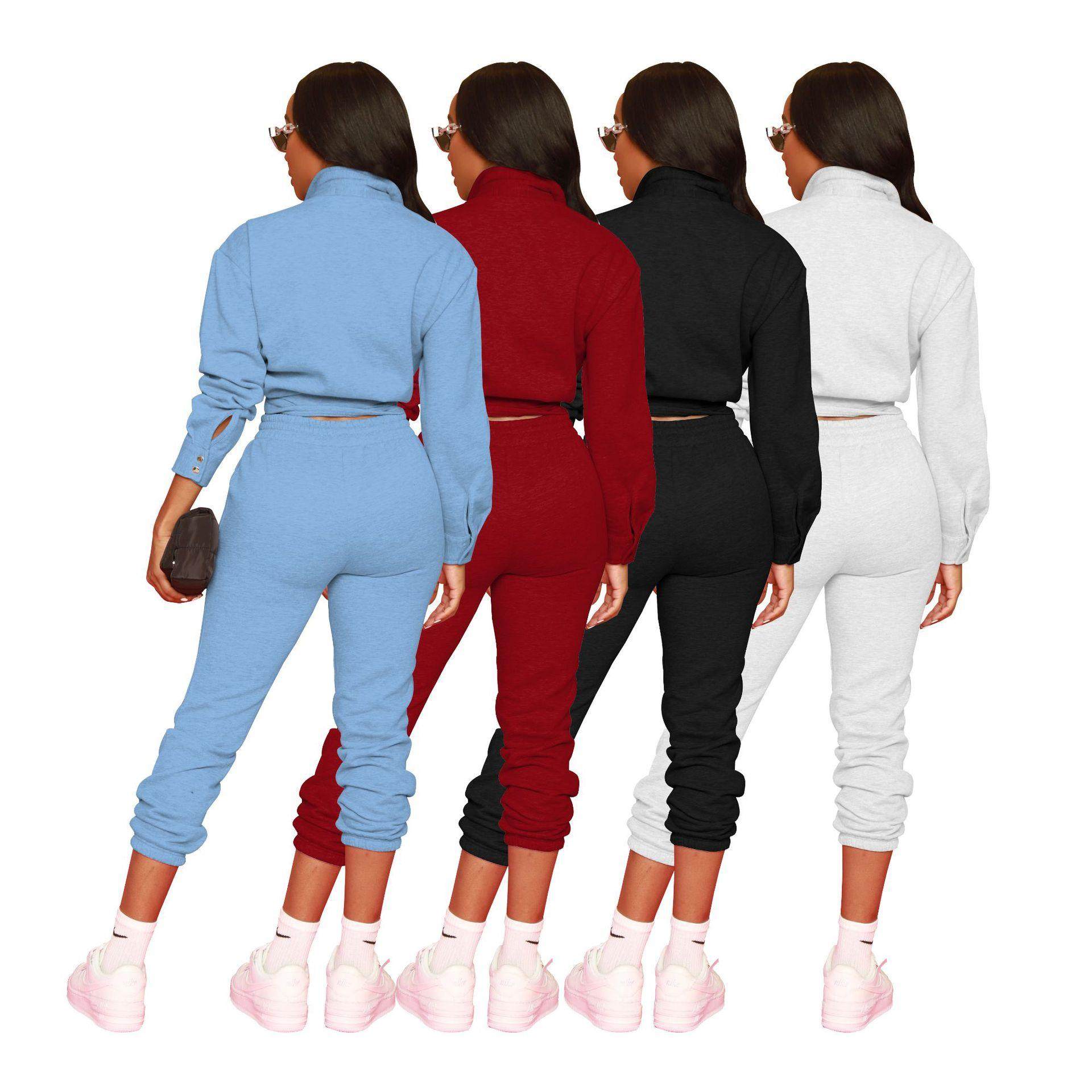 Womens sweatshirt elastic suit trousers fabric solid shirt