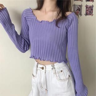 collar sweater sleeve long fit belly for button lace