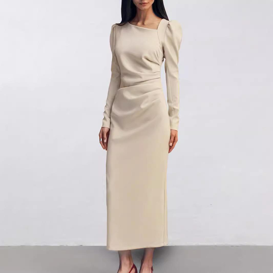 tight temperament skirt irregular sleeve dress long collar