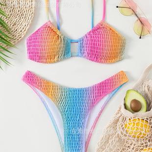 swimsuit sexy pleated Solid piece color two cable