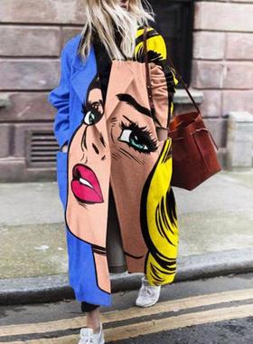 Round Fashion Loose Beltless Womens Coat Cotton Street Neck