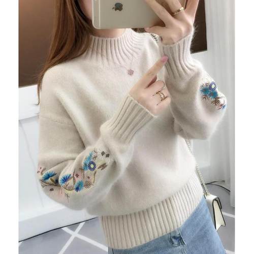 All-match half turtleneck long-sleeved knitted sweater top