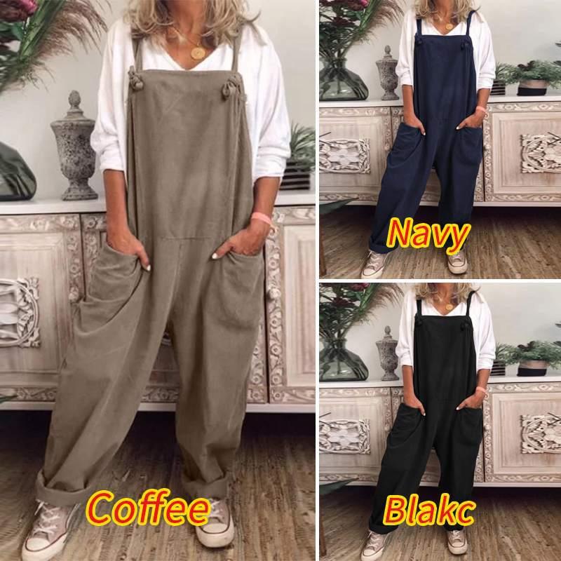 Women's solid color suspender casual trousers