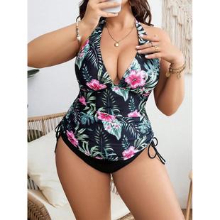 one piece gathered halter woman digital fat for size women