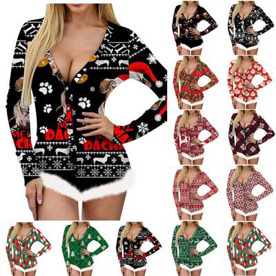 christmas neck piece bodysuits nightwear jumpsuit backless