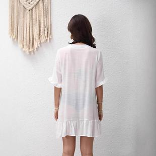 dress solid color sun ruffle beach protection neck