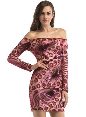 Short Dress Sleeve One-shoulder Sequin Skirt Sexy Long