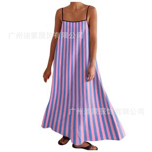 suspender striped linen and color dress cotton swing