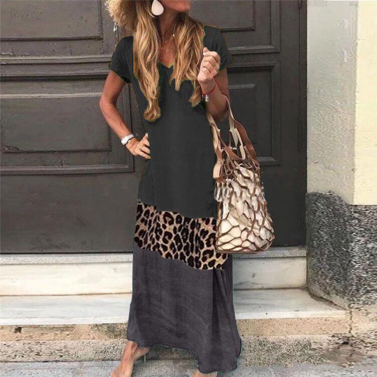 Simple loose contrast leopard print splicing short-sleeved