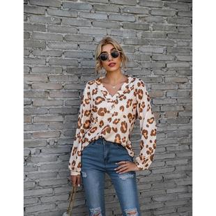 Long Women Shirt Sleeve Shoulder Off Neck Print Leopard