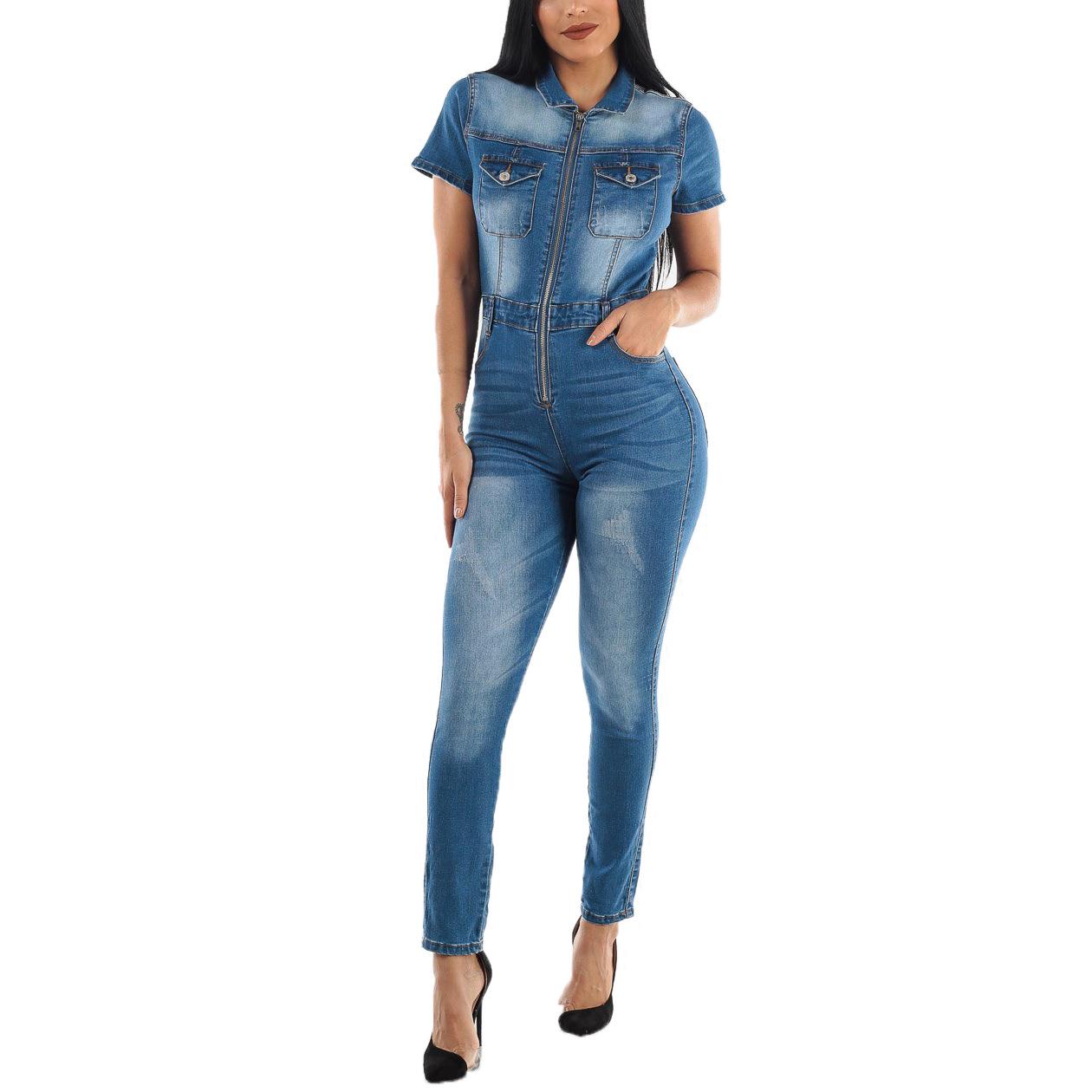 Fashion Slim Fit Casual Waist Jumpsuit Jeans Bodysuit
