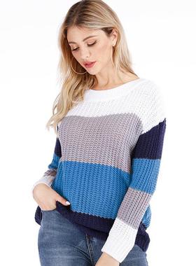 autumnwinter striped pullover sweater womens loose-fit knit