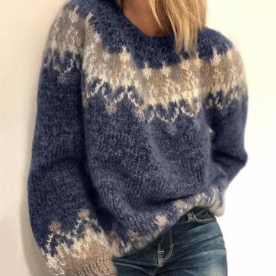 Sweater Womens Jacquard Knit Chunky Mohair Loose Casual