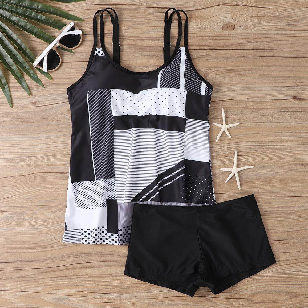 Two-piece plus size swimsuit for women boxer skirt