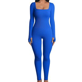 sport stretch ladies bodysuits square playsuits collar yoga