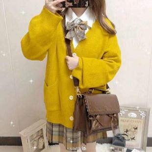 preppy cardigan loose women coat cute thin style sweet