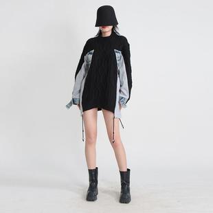 long stitching sweater for sleeved denim loose women