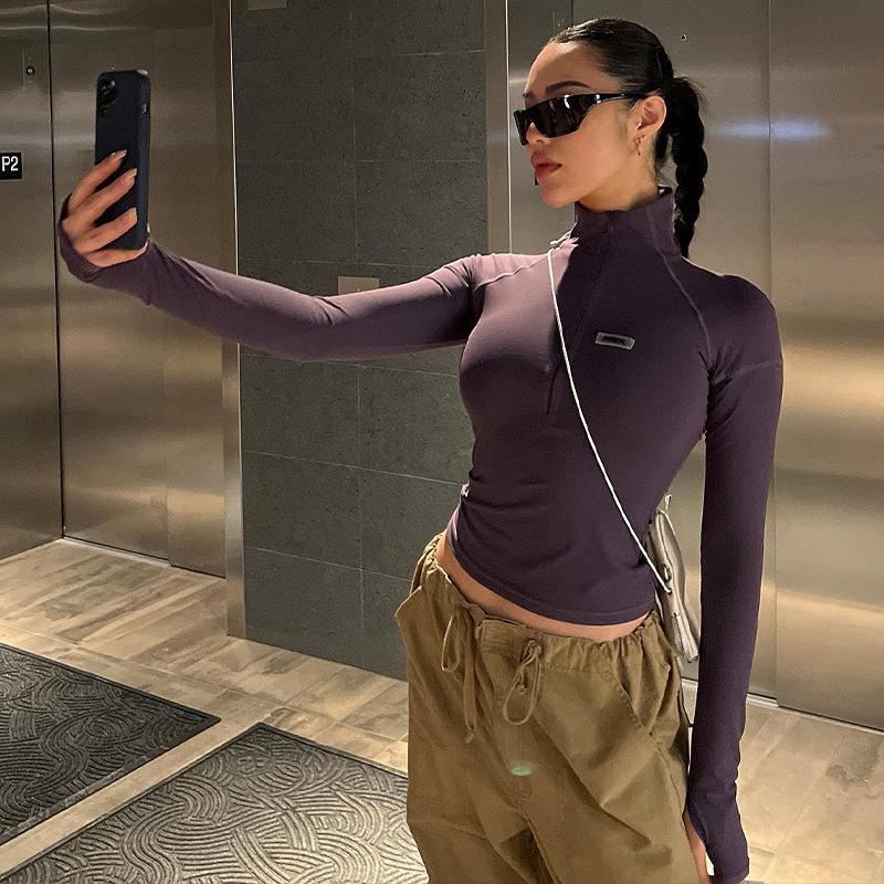 women casual long shirts zip up solid slim fit pullovers