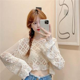 thin short small loose Hollow protection knitted shirt sun