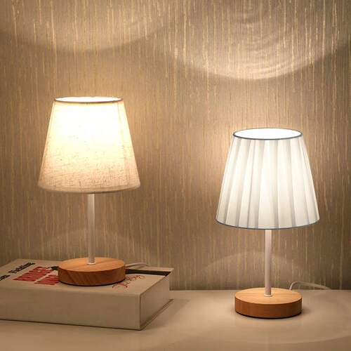 Wooden Table Lamp USB Powered Nightstand Lamp Warm Light Bed
