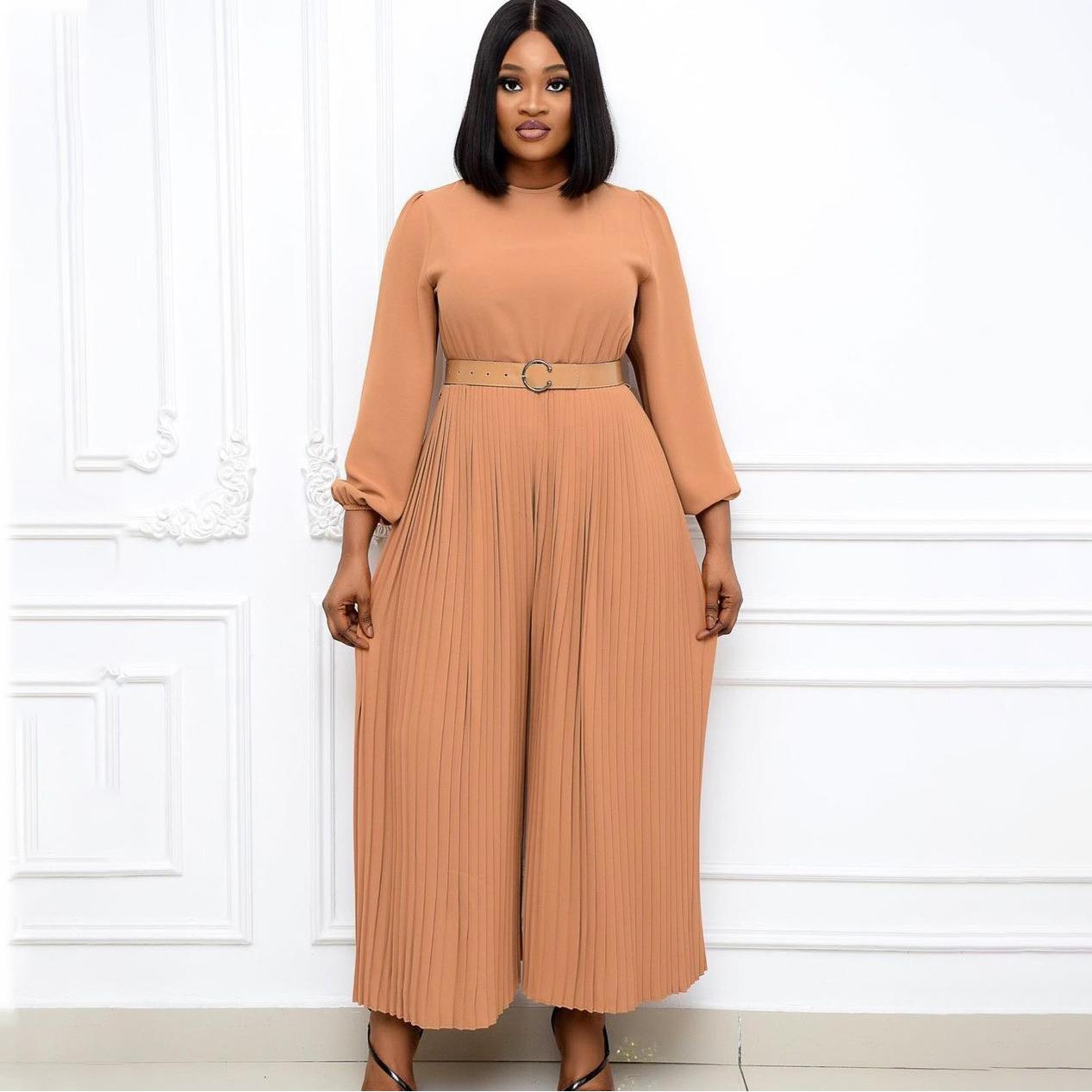 jumpsuit slim loose womens size plus pleated sleeve long