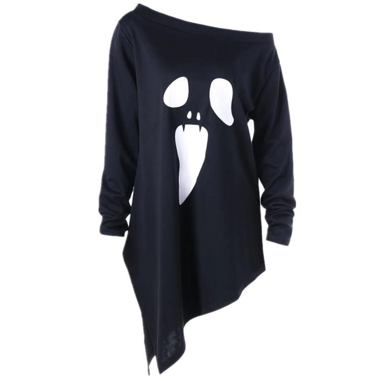 Halloween oblique neck asymmetrical ghost pattern long