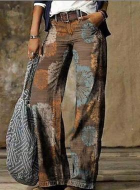 Wide-leg straight-leg urban casual trousers beltless slit