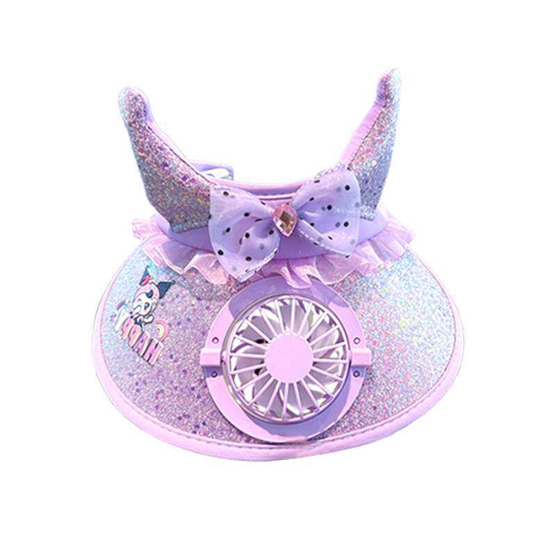 儿童防晒帽库洛米2025空顶女童夏季防紫外线遮阳帽带风扇太阳帽子