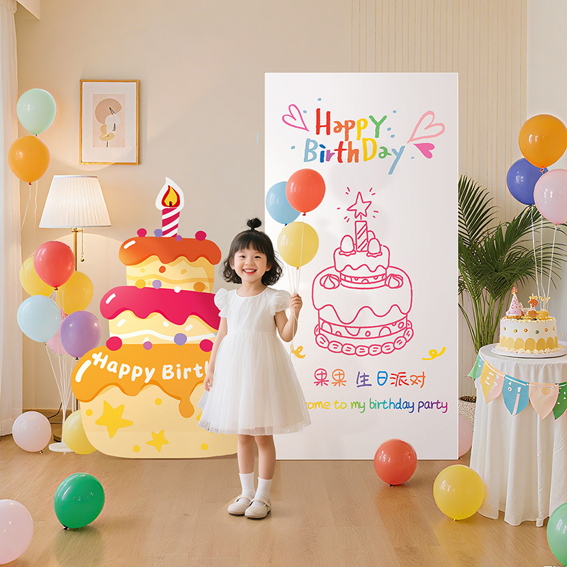 女孩生日布置场景卡通蛋糕KT板