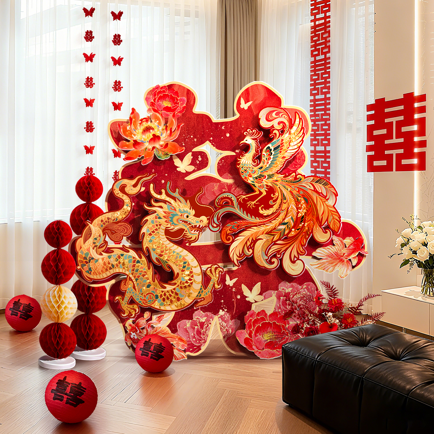 结婚装饰超大龙凤立体喜字kt板