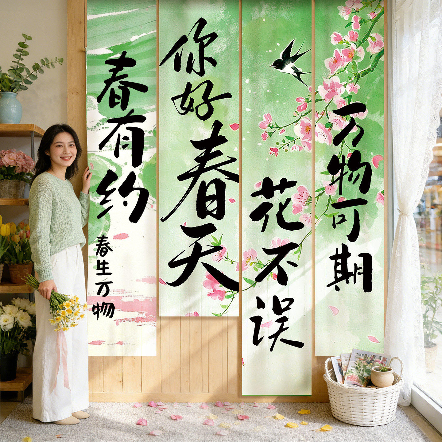 春天场景布置装饰条幅挂布春游民宿露营场景拍照打卡道具氛围背景,节庆用品/礼品,节日装扮用品,淘宝优惠券,粉丝福利购,淘宝优惠卷