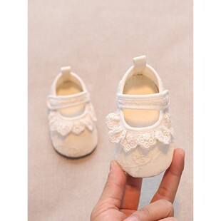 女宝宝超萌百天软底步前鞋 公主鞋 韩版 新生婴儿蕾丝花边防滑地板鞋
