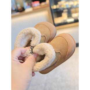 软底婴儿学步鞋 加绒棉鞋 新款 真皮宝宝雪地靴男女童保暖短靴子冬季