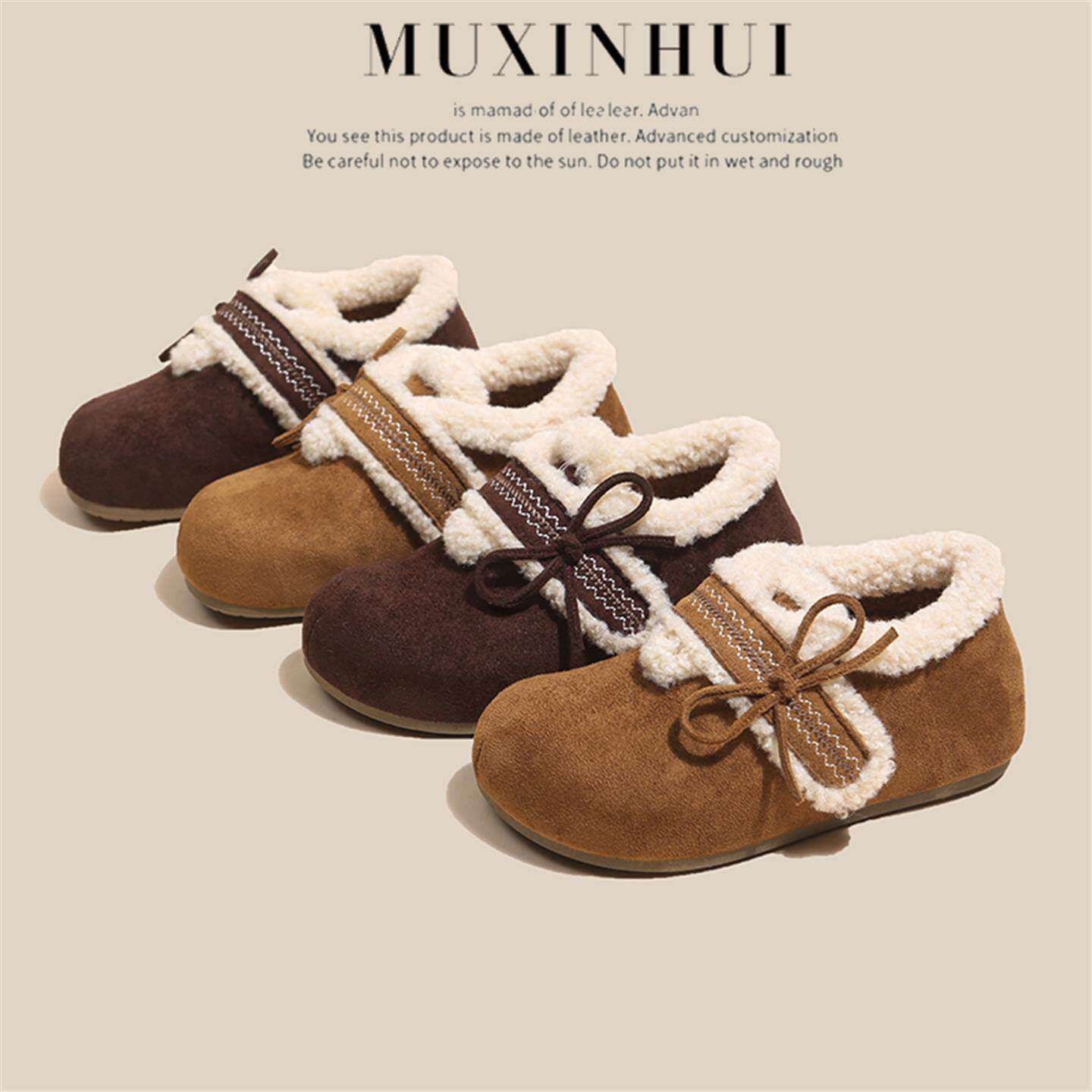 【】蝴蝶结印花勃肯鞋加绒2026新款秋冬厚底全包棉鞋女鞋998