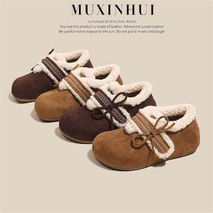 【】蝴蝶结印花勃肯鞋加绒2026新款秋冬厚底全包棉鞋女鞋998