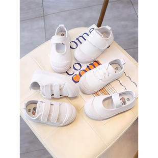 儿童小白鞋 学生校园软底白色中 女童幼儿园透气表演演出男童帆布鞋