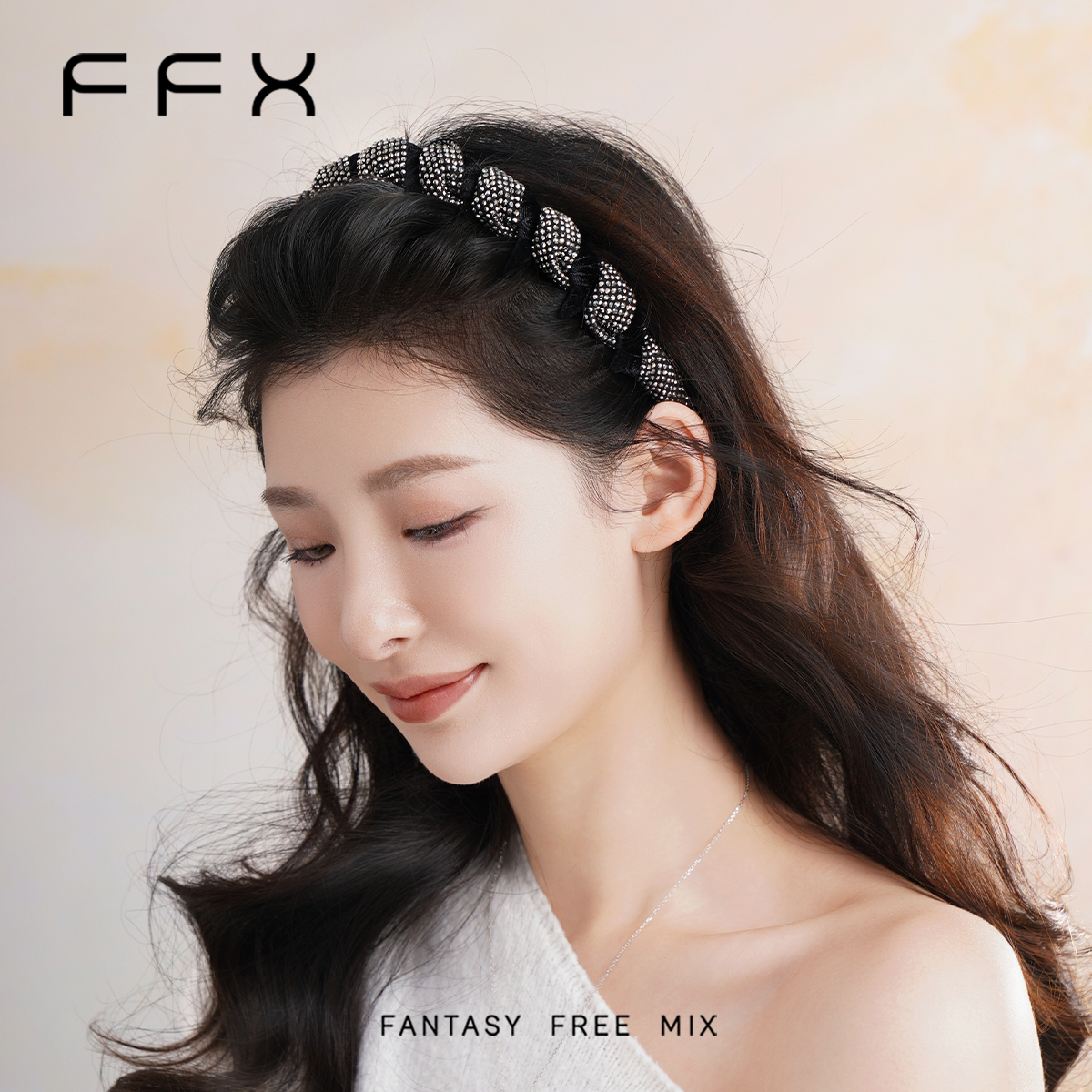 FFX弗弗西[追光者]满钻时尚带齿黑色丝绒发箍高颅顶发卡头饰秋冬