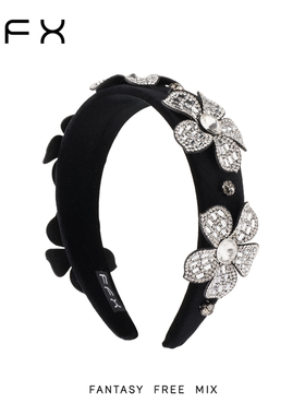 FFX弗弗西[花在花坞里]高级感花朵天鹅绒轻奢宽版发箍黑色头饰品