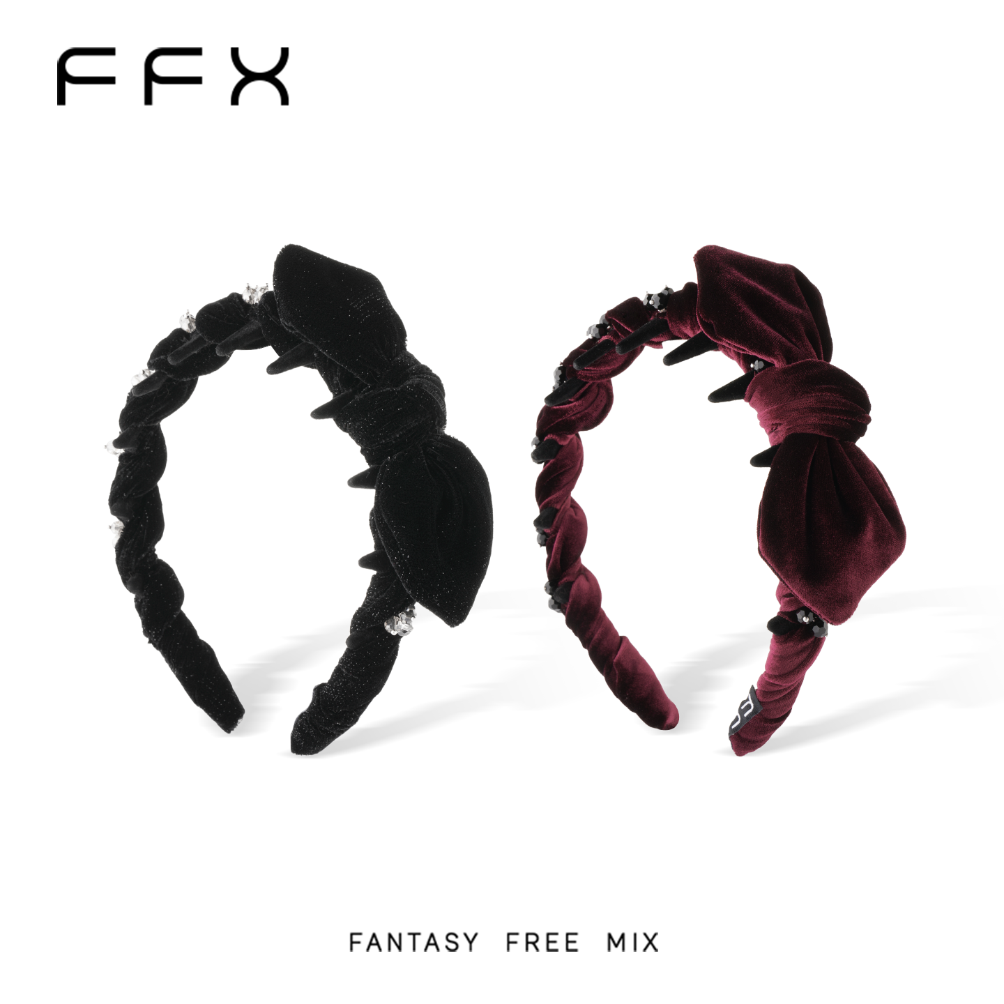 弗弗西FFX[暮光精灵]丝绒蝴蝶结齿梳发箍甜美高颅顶黑色复古发饰