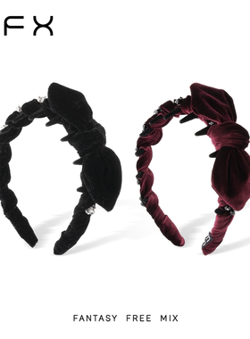 弗弗西FFX[暮光精灵]丝绒蝴蝶结齿梳发箍甜美高颅顶黑色复古发饰