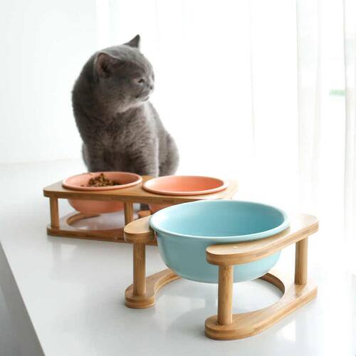新款陶瓷猫碗猫咪食盆猫咪粮碗陶瓷狗盆狗碗饮水碗双碗保护颈椎防