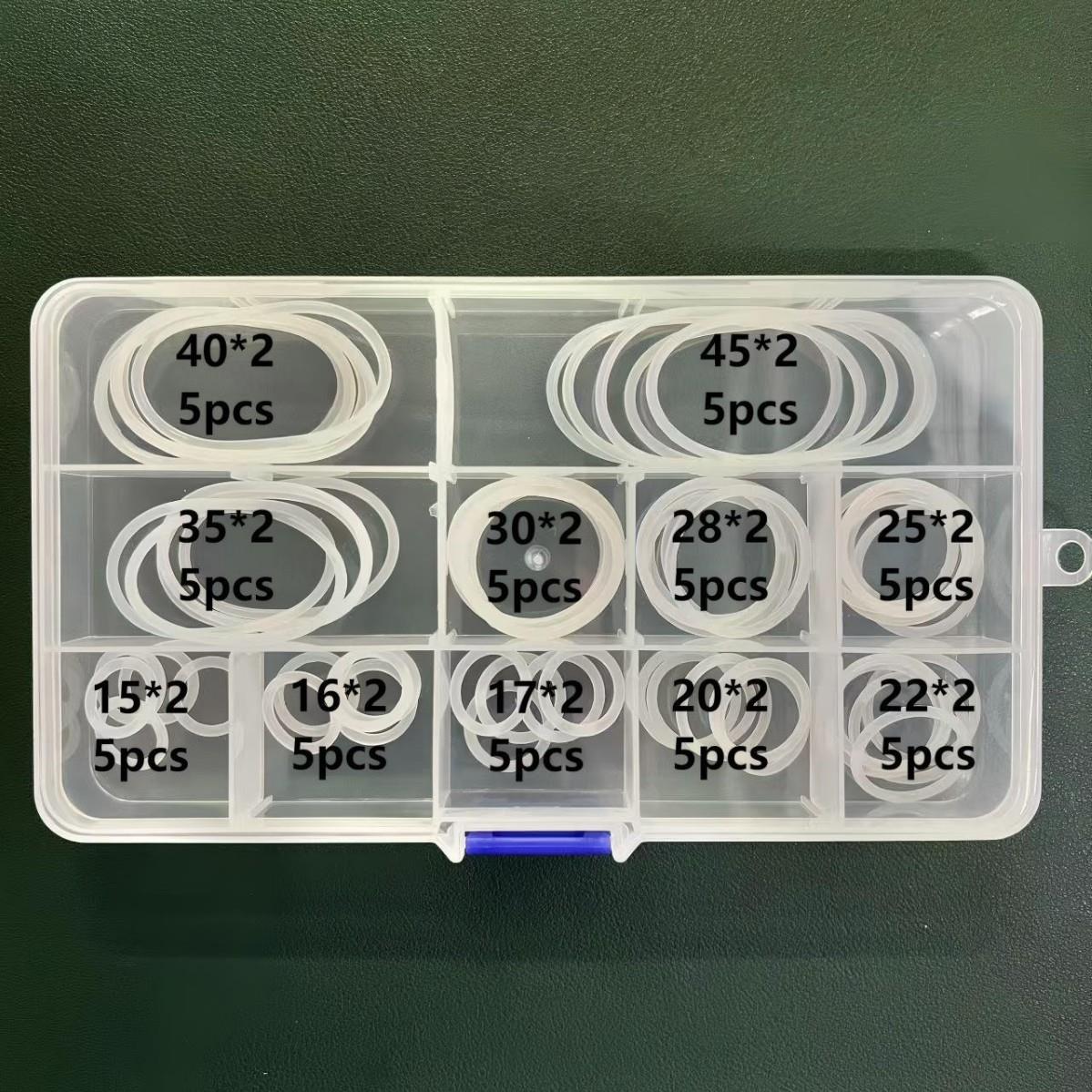 【外径15-45mm】白色硅胶O型圈套装盒维修水管密封圈O型圈线径2mm