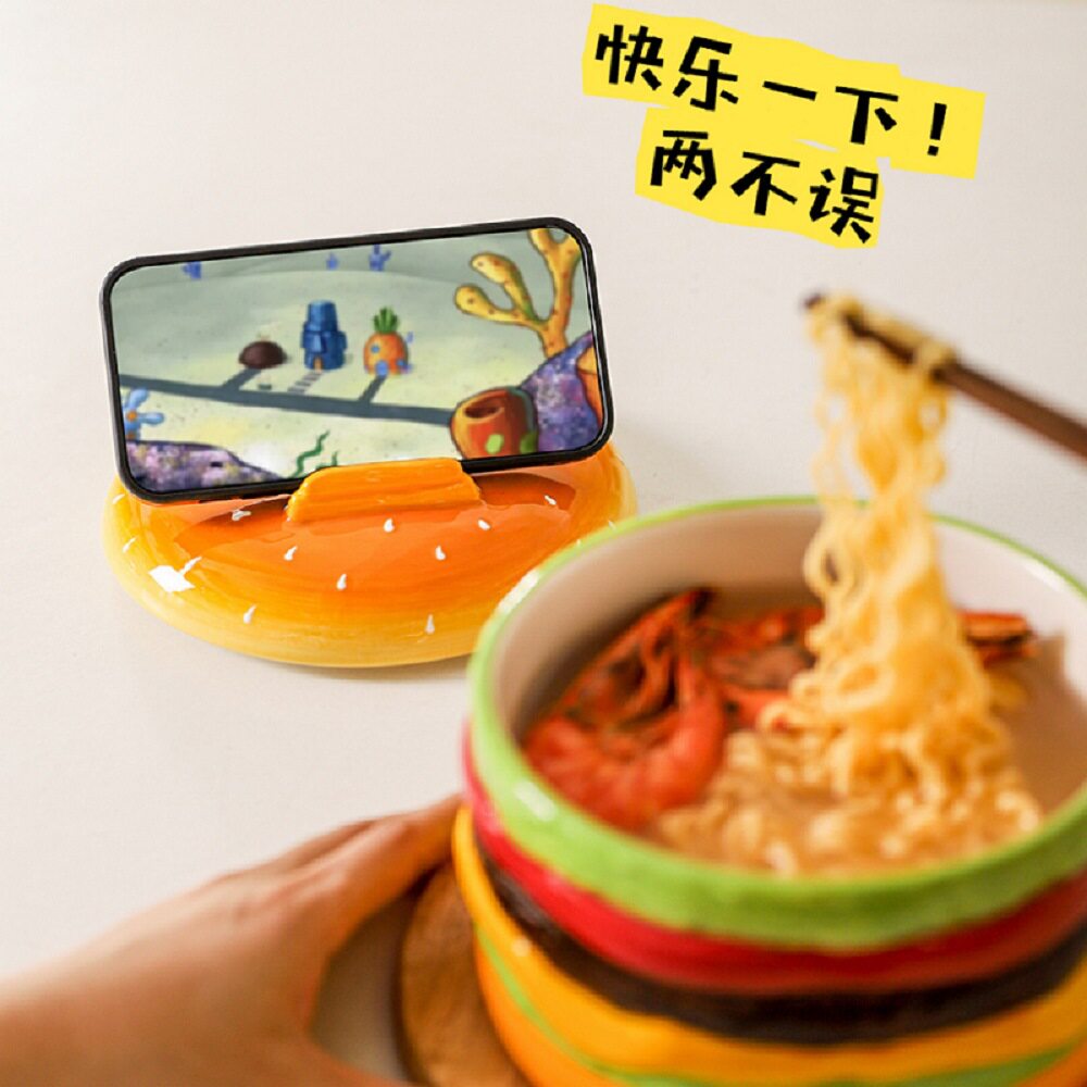 可爱陶瓷汉堡泡面碗带盖