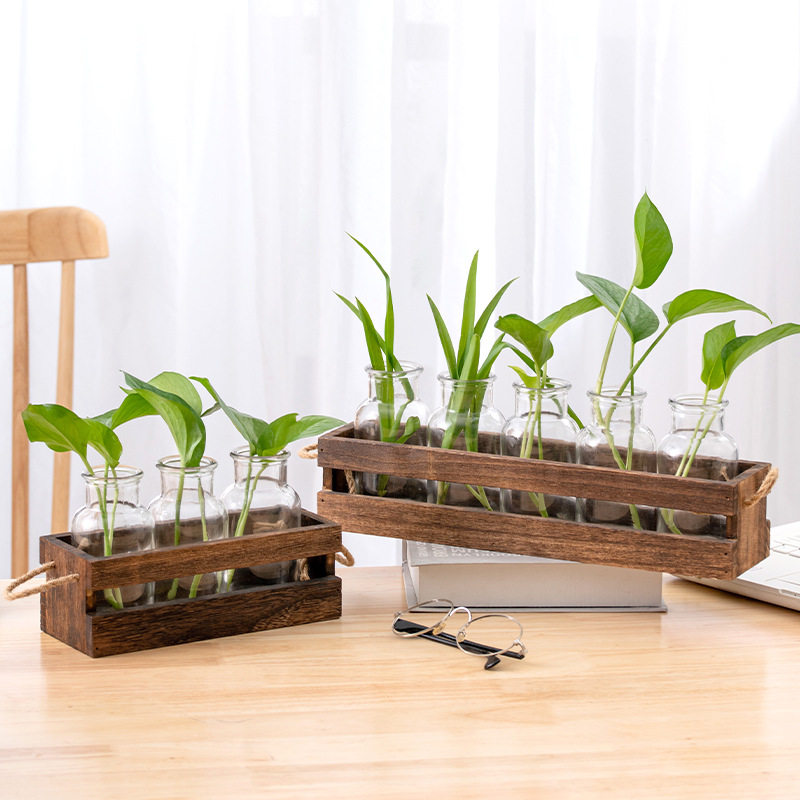 创意水培木架花瓶系绳款