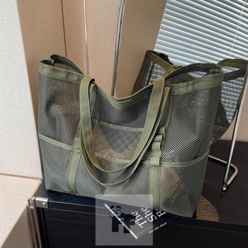 海边沙滩包收纳袋大容量户外游泳运动健身包镂空网眼包单肩托特包