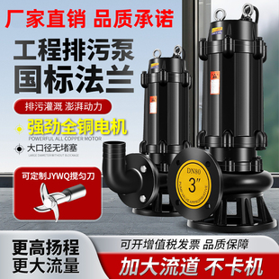 WQ污水泵380v抽粪泥浆2.2kw3kw4kw5.5Kkw三相无堵塞潜水排污泵220