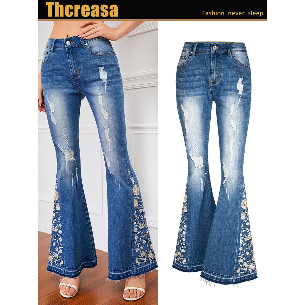 work jeans trousers for Heavy embroidery jeans women pants